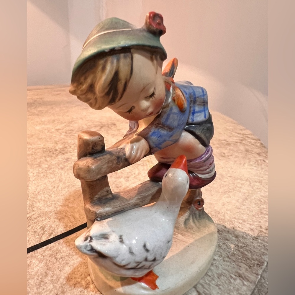 Vintage Goebel Hummel  “Barnyard Hero” Boy with Goose Figurine - Blue and Brown